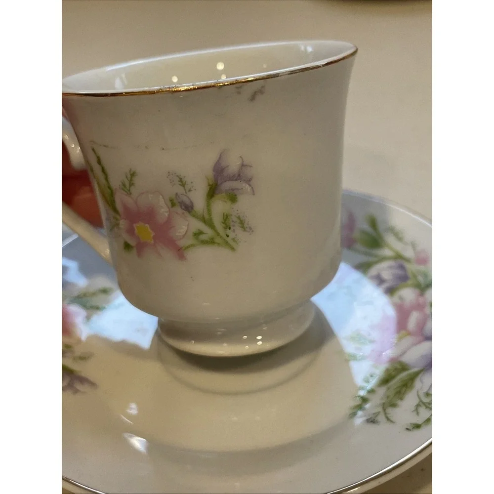 Vntg Coffee Espresso Set 6 Cups & Saucers Floral Garden Lady Grace Luceno Canada